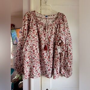 Old Navy, Puff-Sleeve Floral Smocked Poet Swing Blouse, Size XL